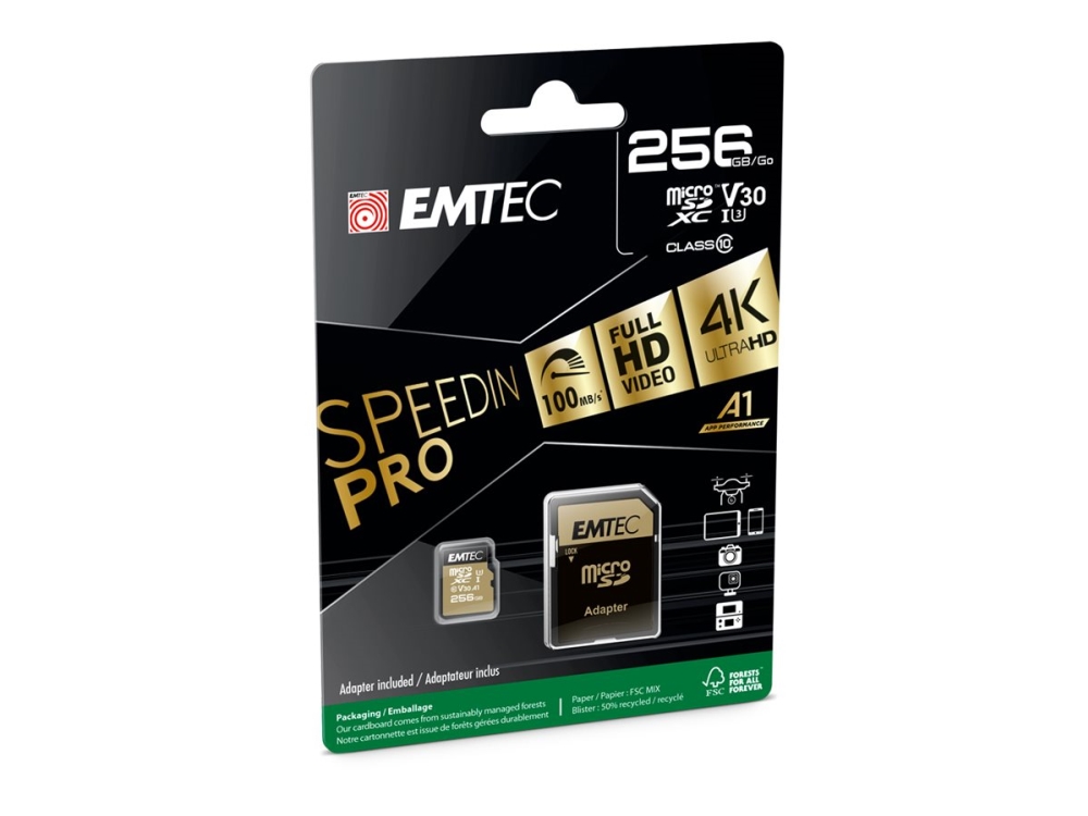 Emtec Speedin Pro, 256 Gb, Microsdxc, Klasse 10, Uhs-I, 100 Mb/S, 95 Mb/S