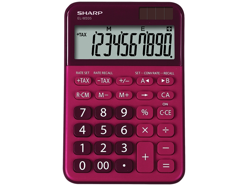 Sharp El-M335, Desktop, Basis, 10 Cifre, Batteri/Solar, Rød