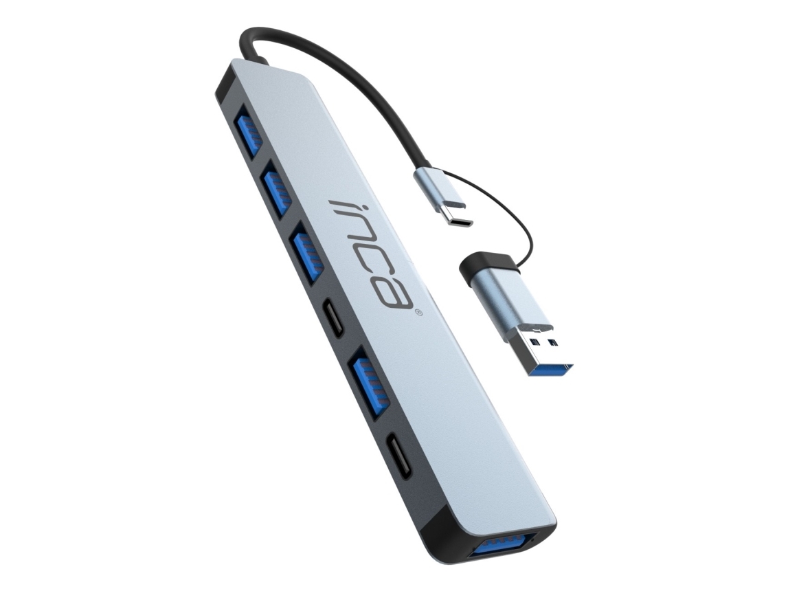 Inca Iutp-7T, Usb 3.2 Gen 1 (3.1 Gen 1) Type-A + Type-C, Usb 2.0 Type-A, Usb 3.0, Usb Type-C, 5000 Mbit/S, Grå, Aluminium, 100 W