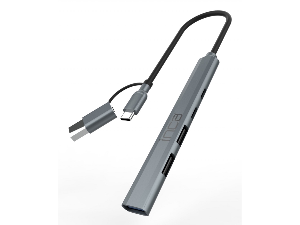 Inca Iutp-06Tx, Usb 3.2 Gen 1 (3.1 Gen 1) Type-A + Type-C, Usb 2.0 Type-A, Usb 3.0, Usb Type-C, 5000 Mbit/S, Grå, Aluminium, 100 W