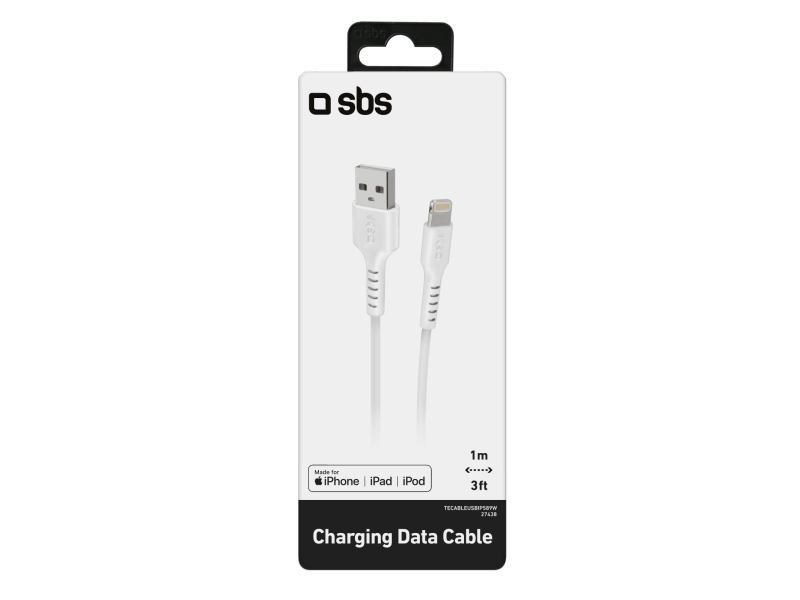 Sbs Tecableusbip589w, 1 M, Lightning, Usb A, Hanstik, Hanstik, Hvid