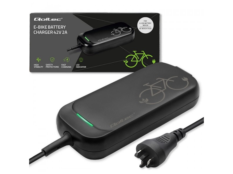 Qoltec snabbladdare Pro för Bosch 36V | 42V | 2A | Bosch-kontakt | vattentät + strömkabel
