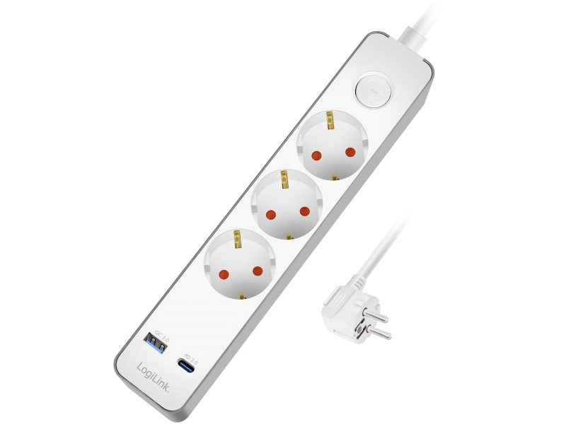Steckdosenleiste 3-Fach + Usb-A/Usb-C Pd 20W Mit Schalter 1,4M Weiß