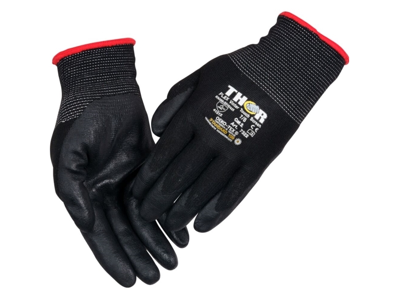 Halvdyppet nitrilhandske, THOR Flex Vinter, 12, sort, nitril/nylon
