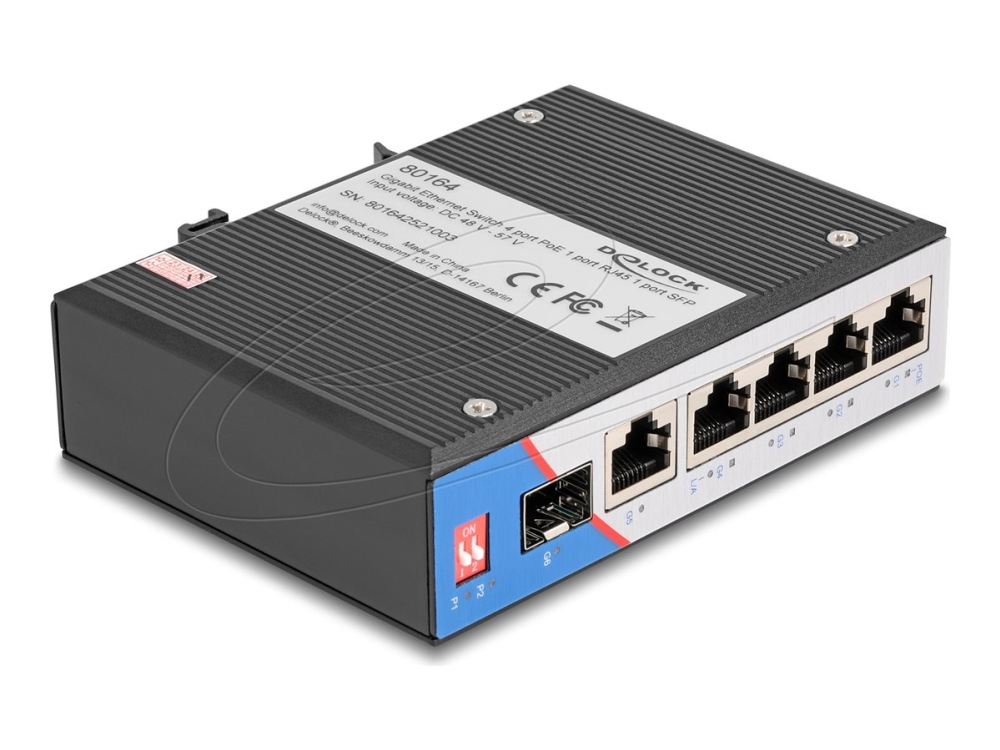 Delock 80164, Gigabit Ethernet (10/100/1000), Power Over Ethernet (Poe), Din Rail