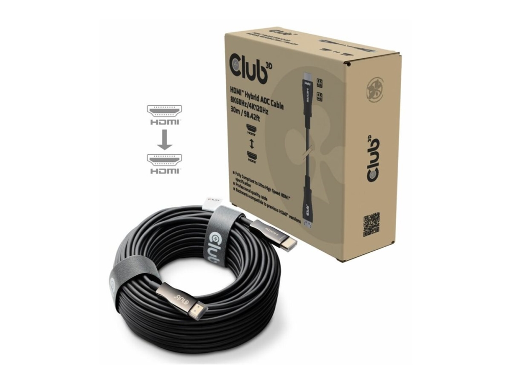 Club 3D - Ultra High Speed - Hdmi-Kabel - Hdmi Han Til Hdmi Han - 30 M - Afskærmet Hybrid Kobber/Fiberoptik - Sort - Active Optical Cable (Aoc), 4K12