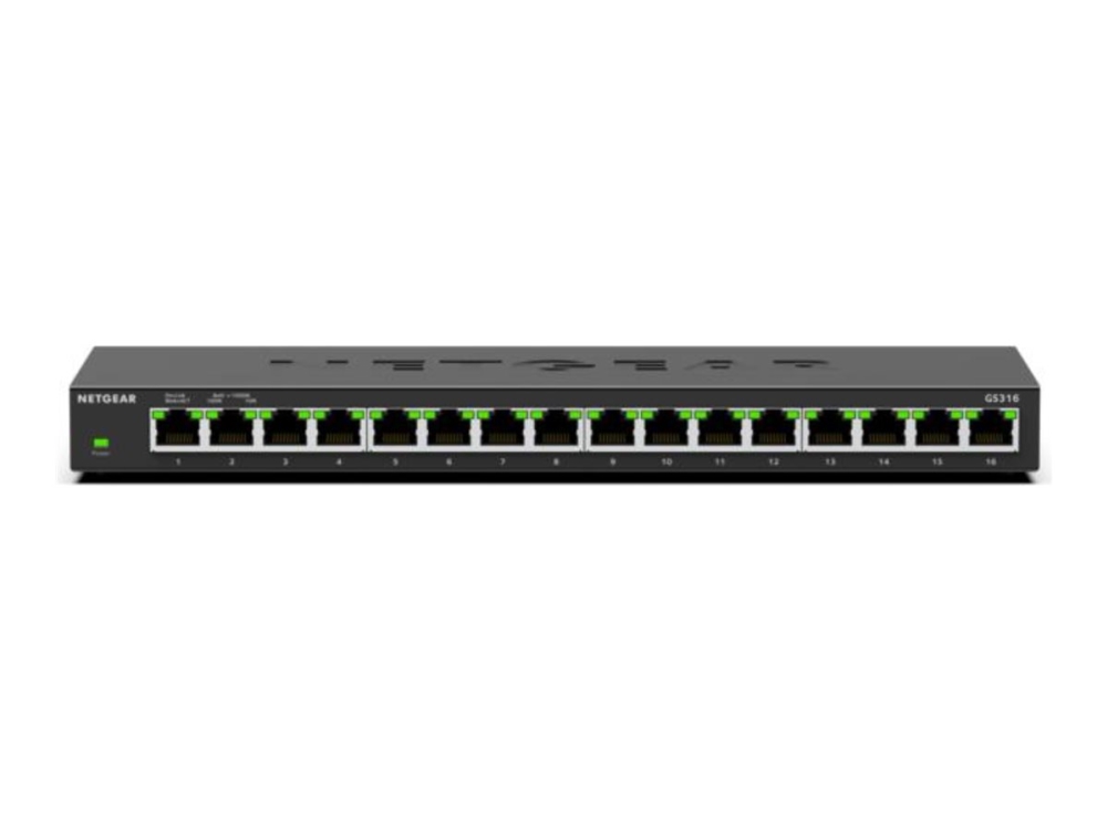 Netgear Gs316, Unmanaged, L2, Gigabit Ethernet (10/100/1000), Wandmontage