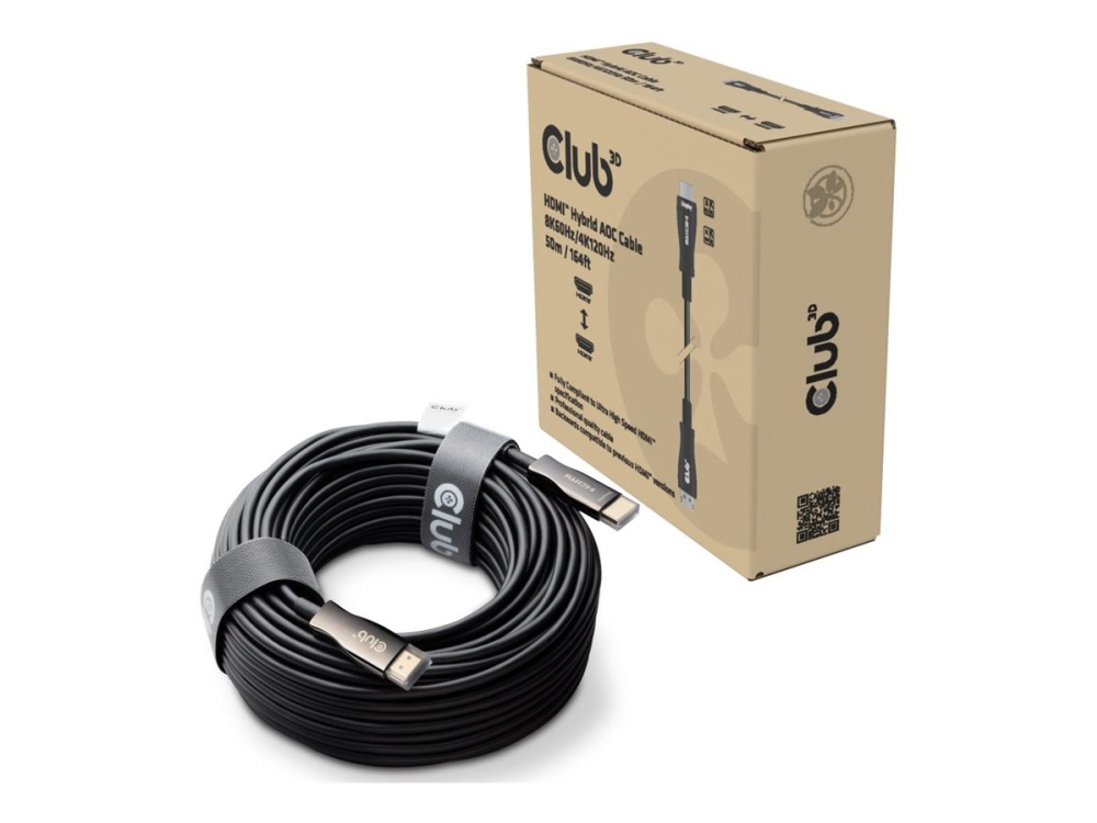 Club 3D - Ultra High Speed - Hdmi-Kabel - Hdmi Han Til Hdmi Han - 50 M - Afskærmet Hybrid Kobber/Fiberoptik - Sort - Active Optical Cable (Aoc), 4K12
