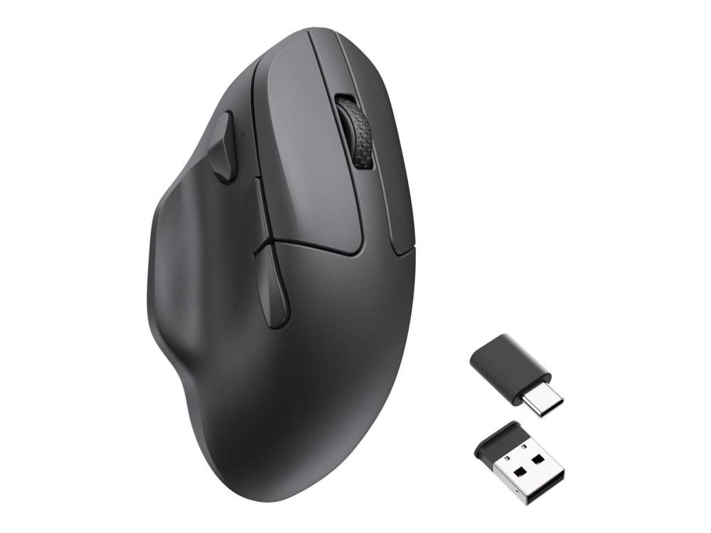 Keychron M7 - Lodret Mus - Ergonomisk - Optisk - Trådløs, Kablet - 2.4 Ghz, Bluetooth 5.3, Usb-C - Sort