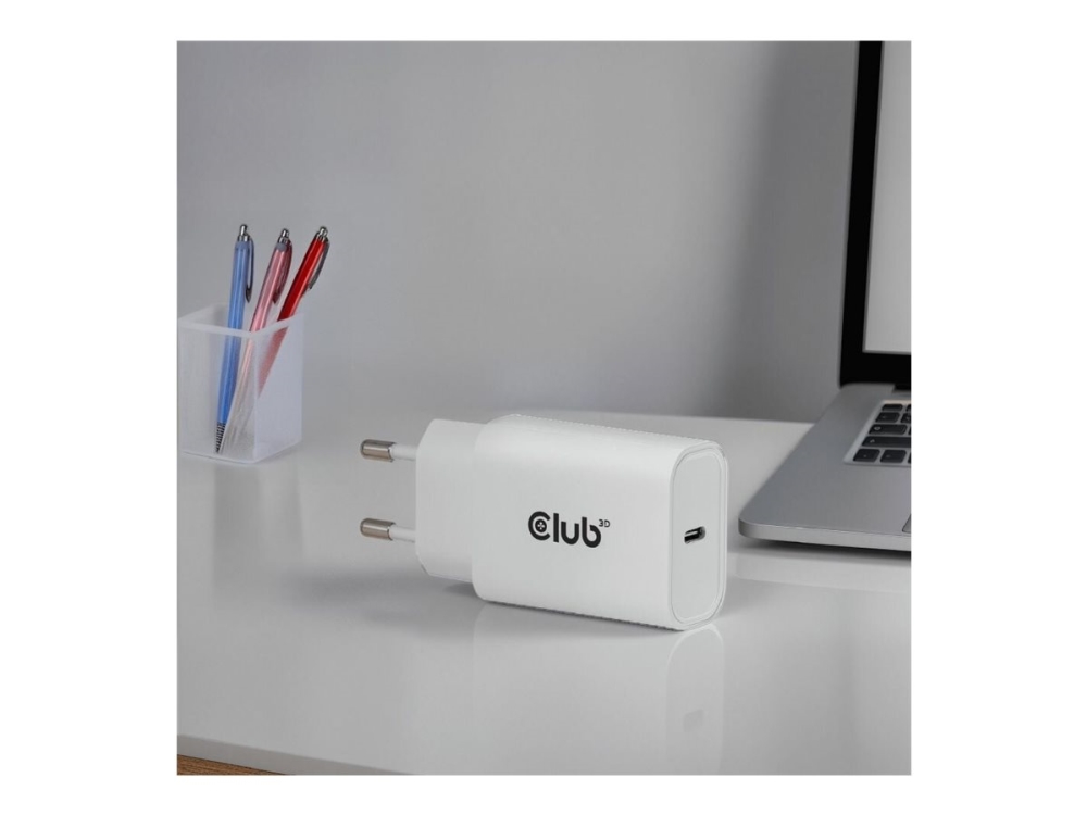 Club 3D CAC-3020 - Strømforsyningsadapter - 30 Watt - 3 A - PD 3.0 (24 pin USB-C) - hvid (pakke med 2)