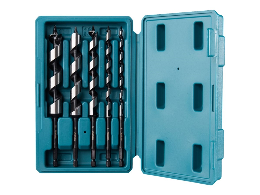 Makita - Borr - för massivt trä, mjuka träslag, lövträ, glued wood, end grain wood - skruvborr - 5 delar - 6 mm, 8 mm, 13 mm, 16 mm, 19 mm - hexagonalt - längd: 200 mm | Elverktyg - Tillbehör - Diverse Borr | GameStuff