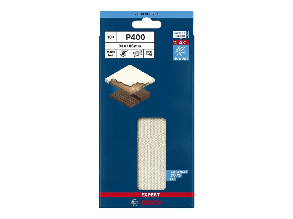 Bosch Expert M480 Net - Sandpapirsark - For Plastik, Gipsvæg, Hardwood, Gipsplade, Mal På Træ - 10 Stykker - Rektangulær - Kornstørrelse: P400 - 93 M