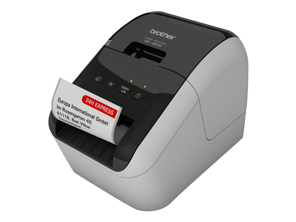 Brother QL-800 - Etiketprinter - to-farvet (monokrom) - direkte termisk - Rulle (6,2 cm) - 300 x 600 dpi - op til 93 etiketter/min. - USB 2.0 - skærer - sort, hvid