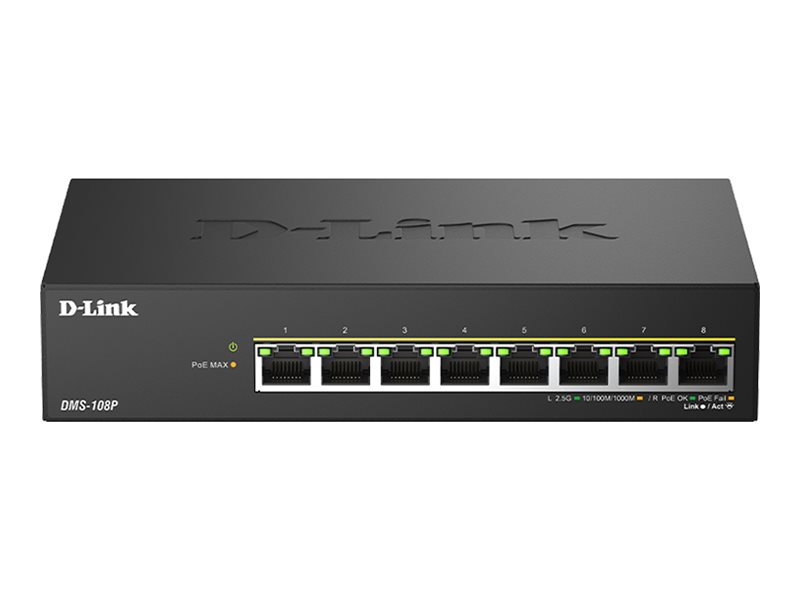 D-Link Dms-108P - Switch - Ikke Administreret - 8 X 10/100/1000/2.5G - Desktop - Poe+ (230 W)