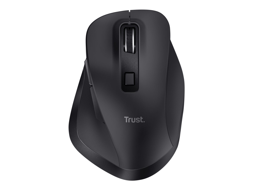 Trust Fyda - Mus - Ergonomisk - 6 Knapper - Trådløs - 2.4 Ghz, Bluetooth 5.2 - Trådløs Modtager (Usb) - Sort