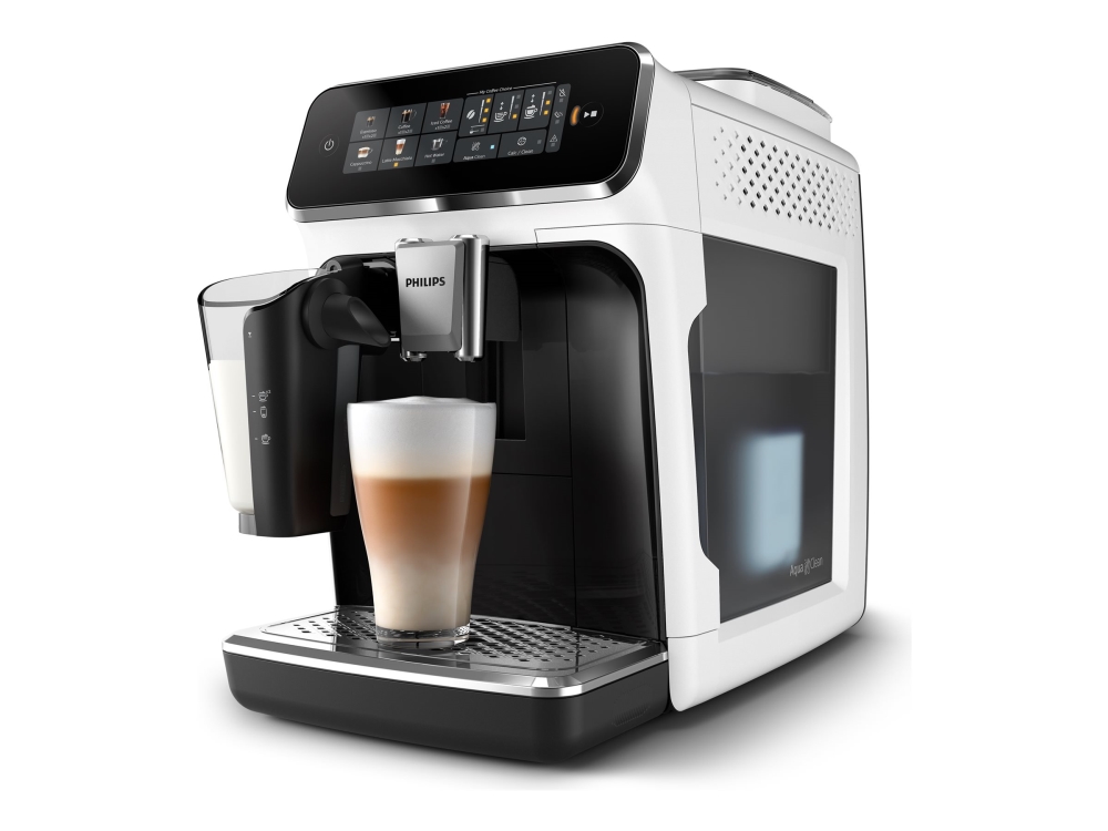 Philips 3300 series EP3343 - Automatisk kaffekokare med mjölkskummare - 15 bar - white/shiny black