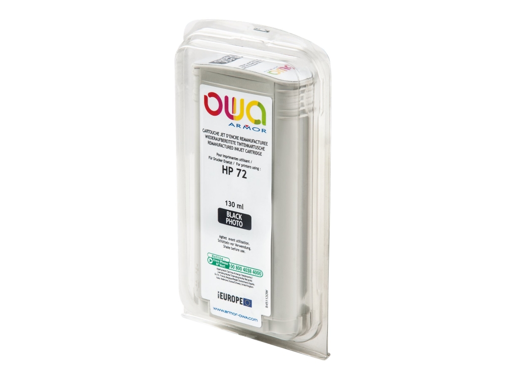 Owa - 130 Ml - Foto-Sort - Kompatibel - Genproduceret - Blækpatron (Alternativ Til: Hp 72) - For Hp Designjet T1100, T1100ps, T1200, T1200ps, T1300,