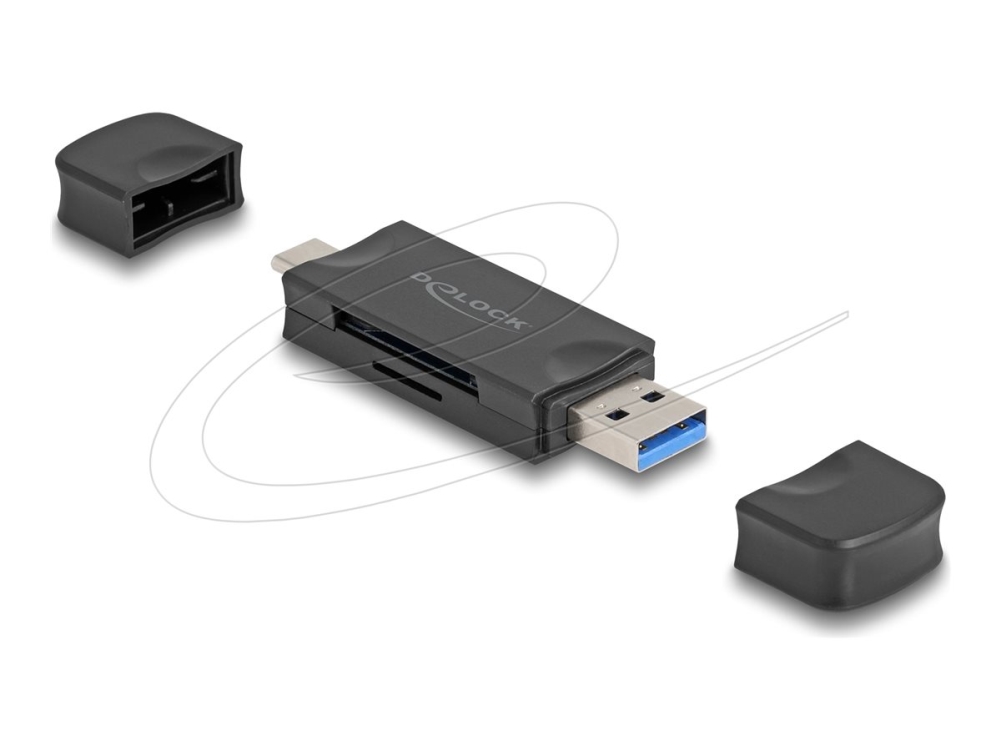 Delock Card Reader Usb 5 Gbps Usb Type-C / Type-A For Sd And Micro Sd Memory Cards Black, Microsd (Transflash), Sd, Black, 5000 Mbit/S, Usb 3.2 Gen 1