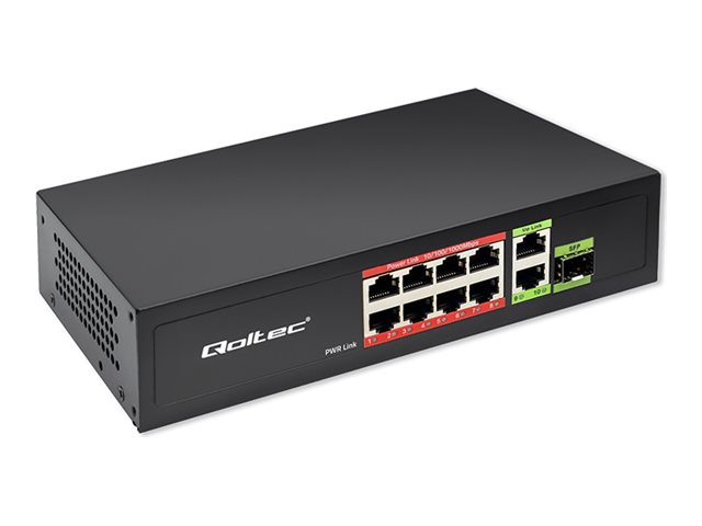 Qoltec Fast Ethernet Poe Switch 8X Rj45 Poe 2X Rj45 Uplink 1X Sfp | 120W | 1000 Mb