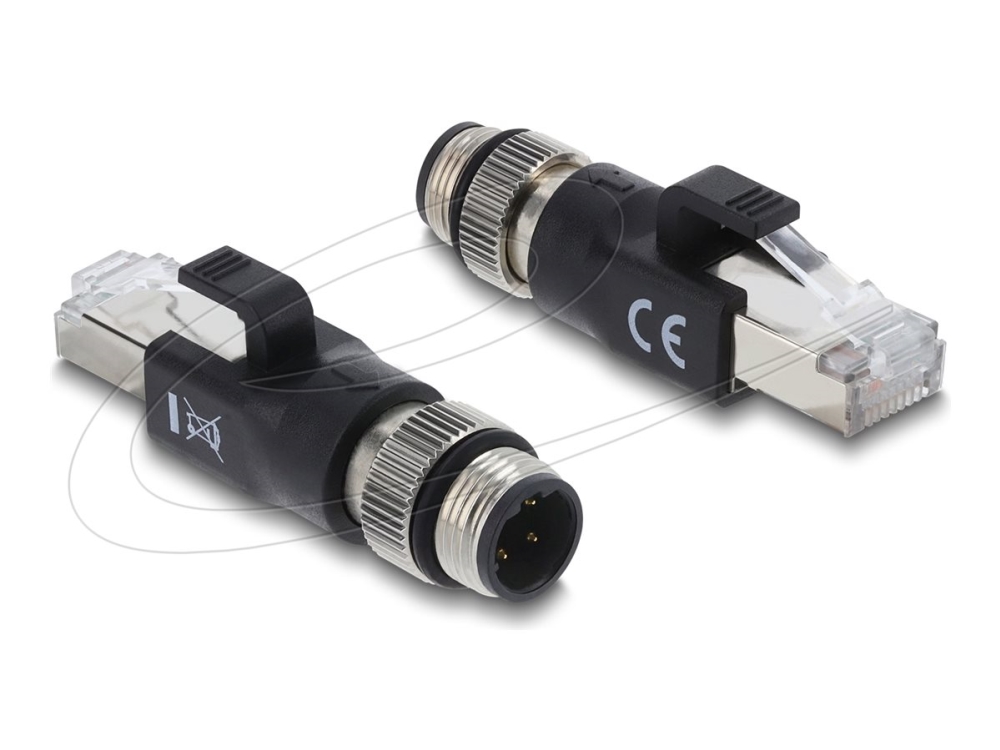 Delock M12 Adapter D-Kodiert 4 Pin Stecker Zu Rj45 Stecker Schwarz, M12 4-Pin, Rj-45, Schwarz