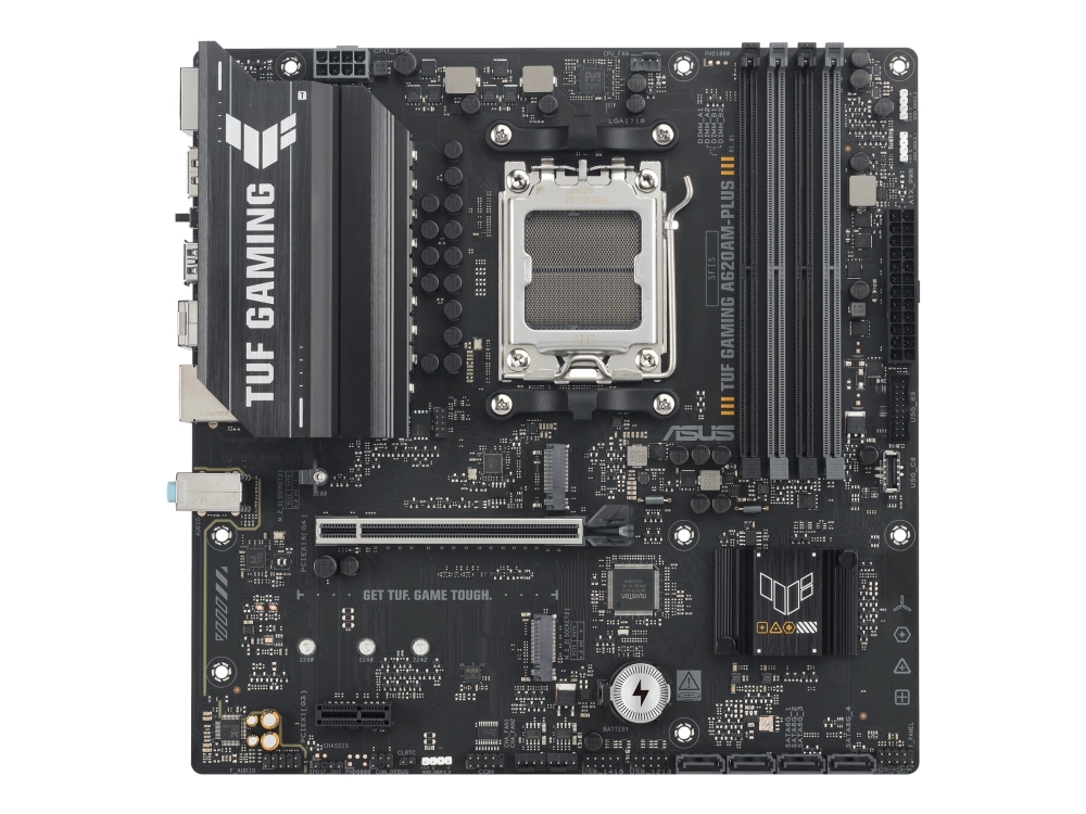 ASUS TUF GAMING A620AM-PLUS - Moderkort - micro ATX - Socket AM5 - AMD A620A Chipuppsättning - USB 3.2 Gen 1, USB-C 3.2 Gen 1, USB 3.2 Gen 2 - 2.5 Gigabit LAN - inbyggda grafiken (CPU krävs) - HD-ljud (8 kanaler) | Datorkomponenter - Moderkort - Alla Moderkort | GameStuff