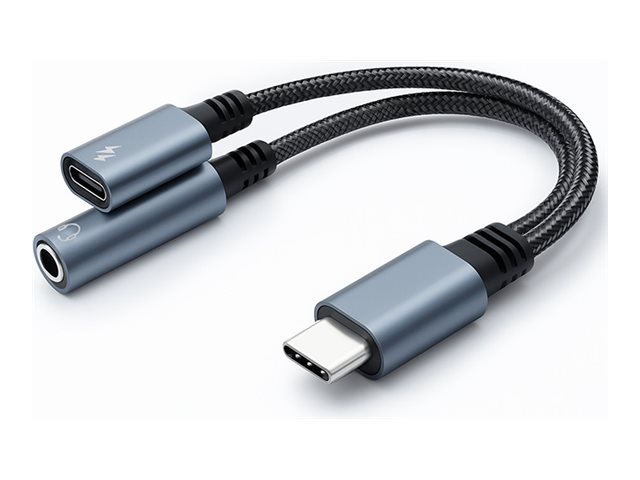 Qoltec 2-In-1 Usb-C | Usb-C | Klinke 3,5Mm | Pd 15W | 10Cm | Aluminium Adapter