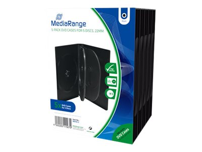 MediaRange DVD Case - Opbevaringskasse til medie - kapacitet: 5 DVD - sort (pakke med 5)