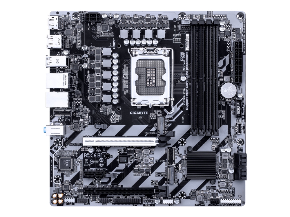 Gigabyte Q870m D3h Mainboard – Intel Core Ultra (Serie 2) Cpus, 4+1+2-Phasen-Vrm, Bis Zu 6400 Mhz Ddr5 (O.C), 2× Pcie-4.0-M.2, 2.5-Gbe-Lan, Usb 3.2 G
