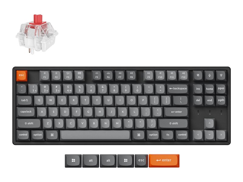 Keychron K8 Max - Tastatur - Qmk , Mechanical, Fully Assembled(Hot-Swappable) - 80% - Bagbelyst - Trådløs - Usb-C, Bluetooth 5.1, 2.4 Ghz - Tastkonta