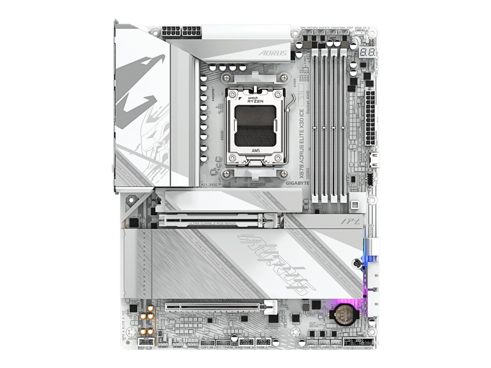 AORUS X870 ELITE X3D ICE - Moderkort - ATX - Socket AM5 - AMD X870 Chipuppsättning - USB-C 3.2 Gen 2x2, USB4, USB 3.2 Gen 1, USB 3.2 Gen 2 - 5 Gigabit Ethernet, Wi-Fi 7, Bluetooth - inbyggda grafiken (CPU krävs) - HD-ljud (8 kanaler) | Datorkomponenter - Moderkort - Alla Moderkort | GameStuff