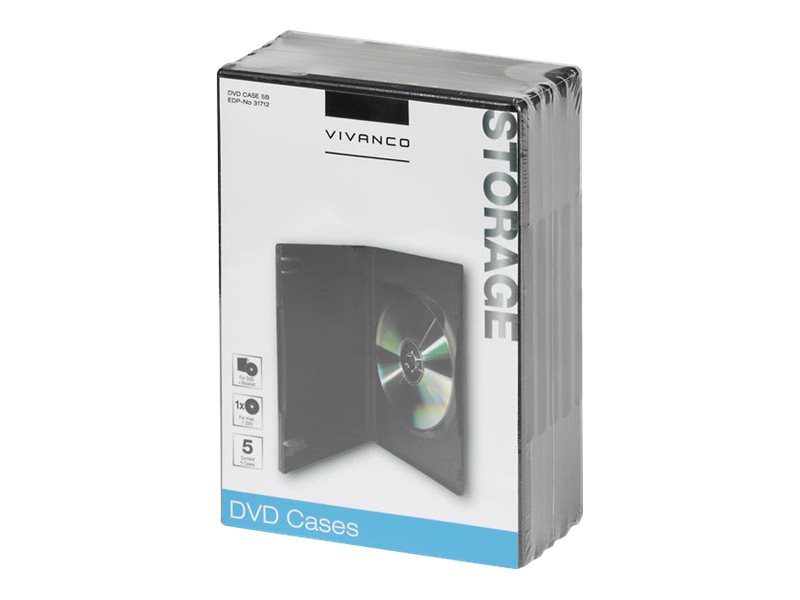 Vivanco DVD CASE 5B - Transportlåda för CD/DVD - kapacitet: 1 DVD - svart (paket om 5) | Datorkomponenter - Hårddisk & Lagring - Medialagring | GameStuff