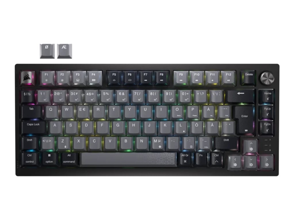 Corsair K65 Plus Wireless - Tastatur - 75% - Compact - Backlit - Trådløs - Usb, 2.4 Ghz, Bluetooth - Qwerty - Nordisk - Tastkontakt: Corsair Mlx Red