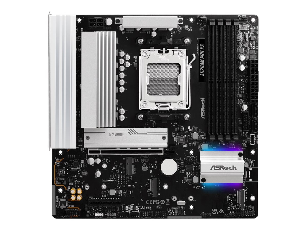 ASRock A620AM PRO RS - Bundkort - micro ATX - Socket AM5 - AMD A620A Chipset - USB 3.2 Gen 1, USB-C 3.2 Gen 1 - 2.5 Gigabit LAN - onboard grafik (CPU påkrævet) - HD Audio (8-kanaler)