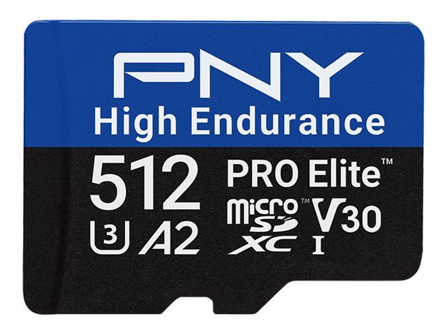 PNY PRO Elite High Endurance - Flash-minneskort (SD-adapter inkluderad) - 512 GB - A2 / Video Class V30 / UHS-I U3 / Class10 - mikroSDXC UHS-I | Foto och video - Foto- & videotillbehör - Minneskort | GameStuff