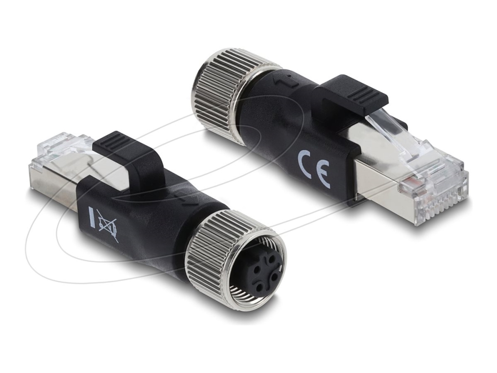 Delock M12-Adapter D-Kodet 4-Polet Hun Til Rj45-Han Sort (90832)