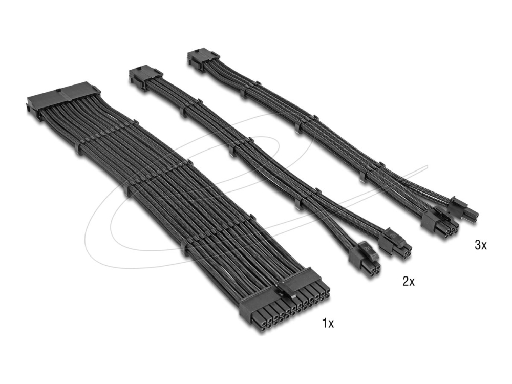 Delock Psu Verlängerungskabel Set 30 Cm 6-Teilig Sleeved Mit Kabelkämmen (1 X 24 Pin Atx, 2 X 4 + 4 Pin Eps, 3 X 6 + 2 Pin Pcie) Schwarz, Atx (24-Pin
