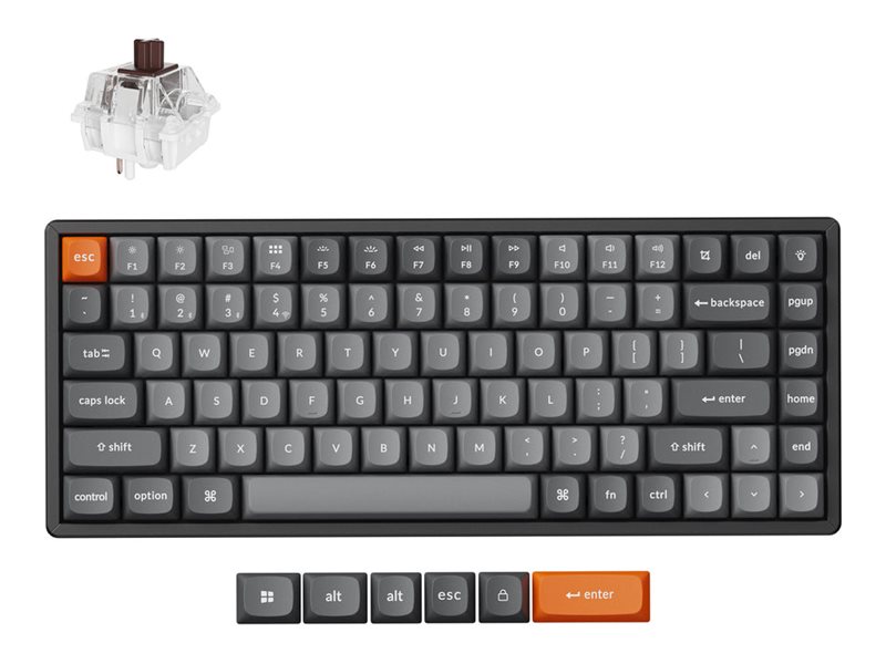 Keychron K2 Max - Tastatur - Qmk , Mechanical - 75% - Bagbelyst - Trådløs - 2.4 Ghz, Bluetooth 5.1, Usb-C - Tastkontakt: Keychron Super Brown - Sort