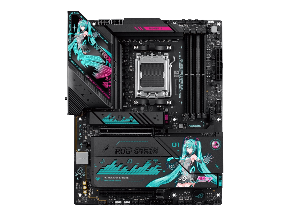 ASUS ROG STRIX X870E-H GAMING WIFI7 - Hatsune Miku Edition - moderkort - ATX - Socket AM5 - AMD X870E Chipuppsättning - USB4, USB-C 3.2 Gen 2x2, USB-C 3.2 Gen2, USB 3.2 Gen 2, USB 3.2 Gen 1 - Wi-Fi 7, 5 Gigabit Ethernet, Bluetooth - inbyggda grafiken (CPU krävs) - HD-ljud (8 kanaler)