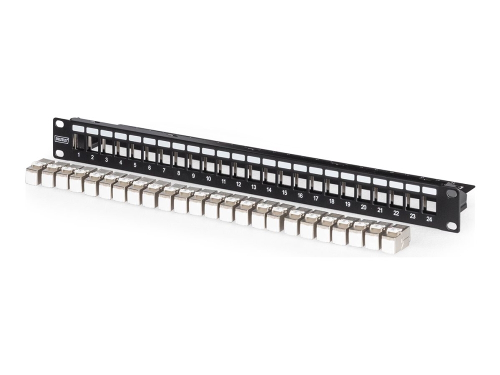 DIGITUS - Patch-panel - modulær - stativmonterbar - CAT 6a - RJ-45 X 24 - sort, RAL 9005 - 1U - 19 billede