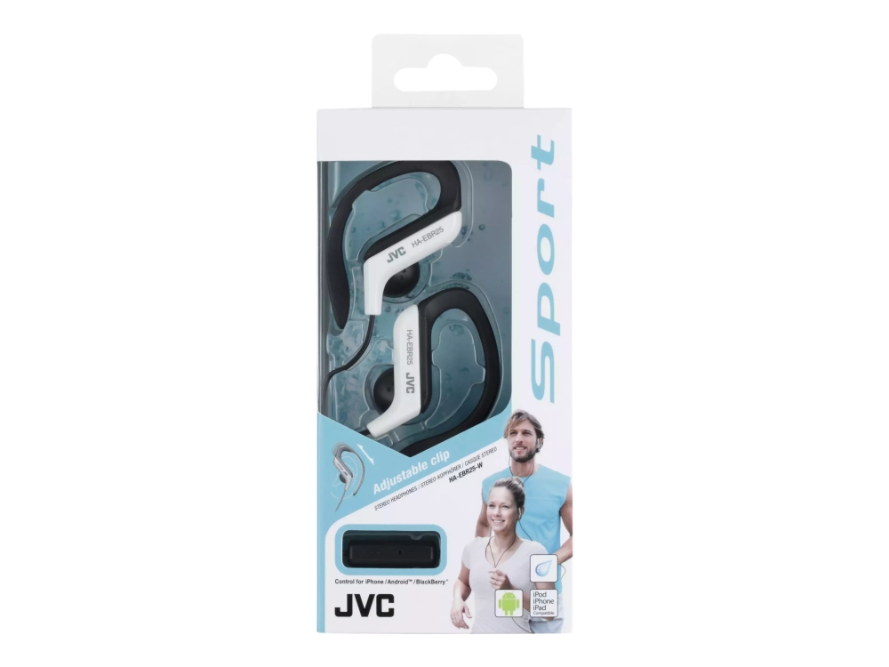 JVC HA-EBR25 - Øreproptelefoner med mik. - ørespids - over øret-montering - kablet - 3,5 mm jackstik - hvid