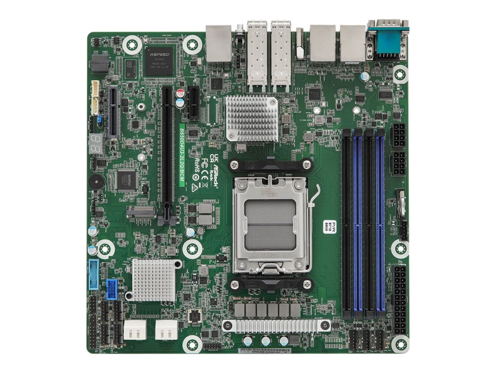 ASRock Rack B650D4U3-2L2Q/BCM - Moderkort - micro ATX - Socket AM5 - AMD B650E Chipuppsättning - USB 3.2 Gen 1 - 2 x 25 Gigabit LAN, 2 x Gigabit LAN - inbyggda grafiken | Datorkomponenter - Moderkort - Alla Moderkort | GameStuff