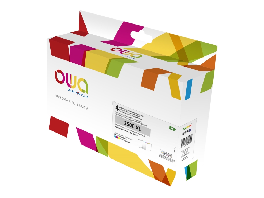 Owa - 4 Pakker - Sort, Gul, Cyan, Magenta - Kompatibel - Genproduceret - Blækpatron (Alternativ Til: Canon Pgi-2500Xl) - For Canon Maxify Ib4050, Ib4