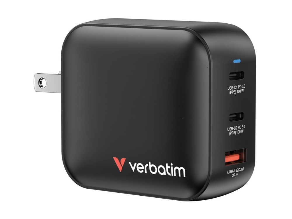 Verbatim - Strømforsyningsadapter - Gan - 100 Watt - Pd 3.0, Pd/Pps, Qc 4.0 - 3 Output-Stikforbindelser (2 X Usb-C, Usb)