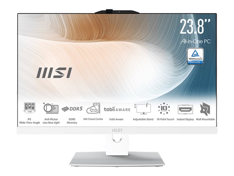 MSI Modern AM242TP 1M 1206DE - Allt-i-ett Core 3 100U / upp till 4.7 GHz - RAM 16 GB - SSD 256 GB - Intel Graphics - Gigabit Ethernet, IEEE 802.11ax (Wi-Fi 6E), Bluetooth 5.3 - Win 11 Pro - skärm: LED 23.8 1920 x 1080 (Full HD) - vit | Spel - Gamingdatorer - Stationär | GameStuff