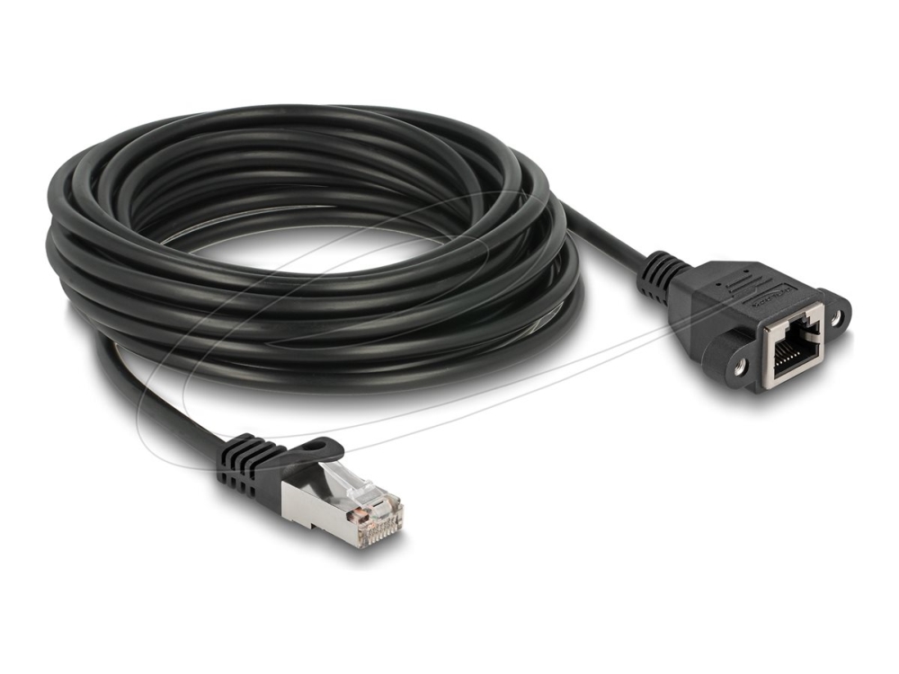 Delock - Forlængerkabel Til Netværk - Rj-45 (Han) Til Rj-45 (Hun) Med Nødder - 5 M - S/Ftp - Cat 6 - Halogenfri - Sort