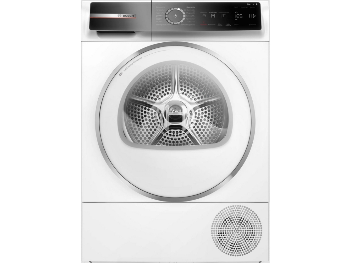 Bosch Serie 8 WQB235B4EP, Vapaasti seisova, Edestä täytettävä, Lämpöpumppu, Valkoinen, Rotaatio, Kosketus, Oikea