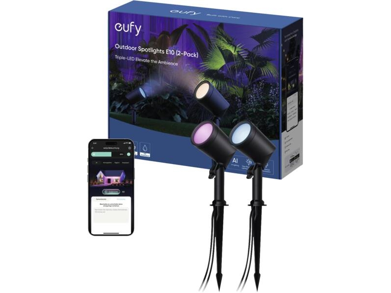 Eufy Outdoor Spot Light E10 (2 Pack), Overflade Spotlys, Ikke-Udskiftelig Pære , Led, 500 Lm, Sort