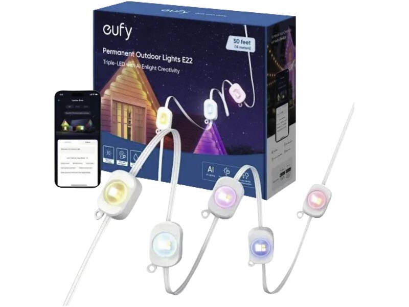 Eufy Permanent Outdoor Light, 15m, Koristevaloketju, Monivärinen, Joustava, AC, 15000 mm