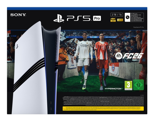Sony PlayStation 5 Pro + EA Sports FC 26 Bundle, PlayStation 5 Pro, Sort, Hvid, GDDR6, AMD, AMD Radeon, 120 Hz