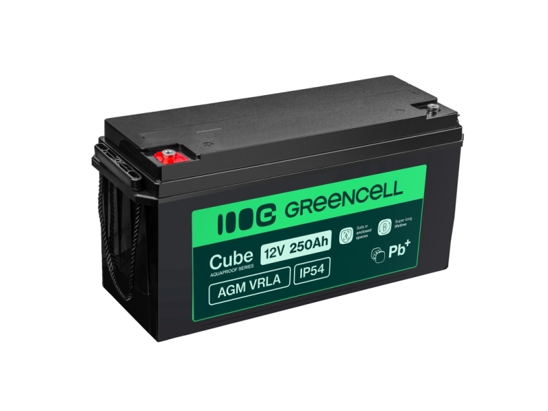 Green Cell Agm12v250ah-J, 12 V, 250 Ah, 1 Stück(E), 5 Jahr(E), Schwarz, Plombierte Bleisäure (Vrla)